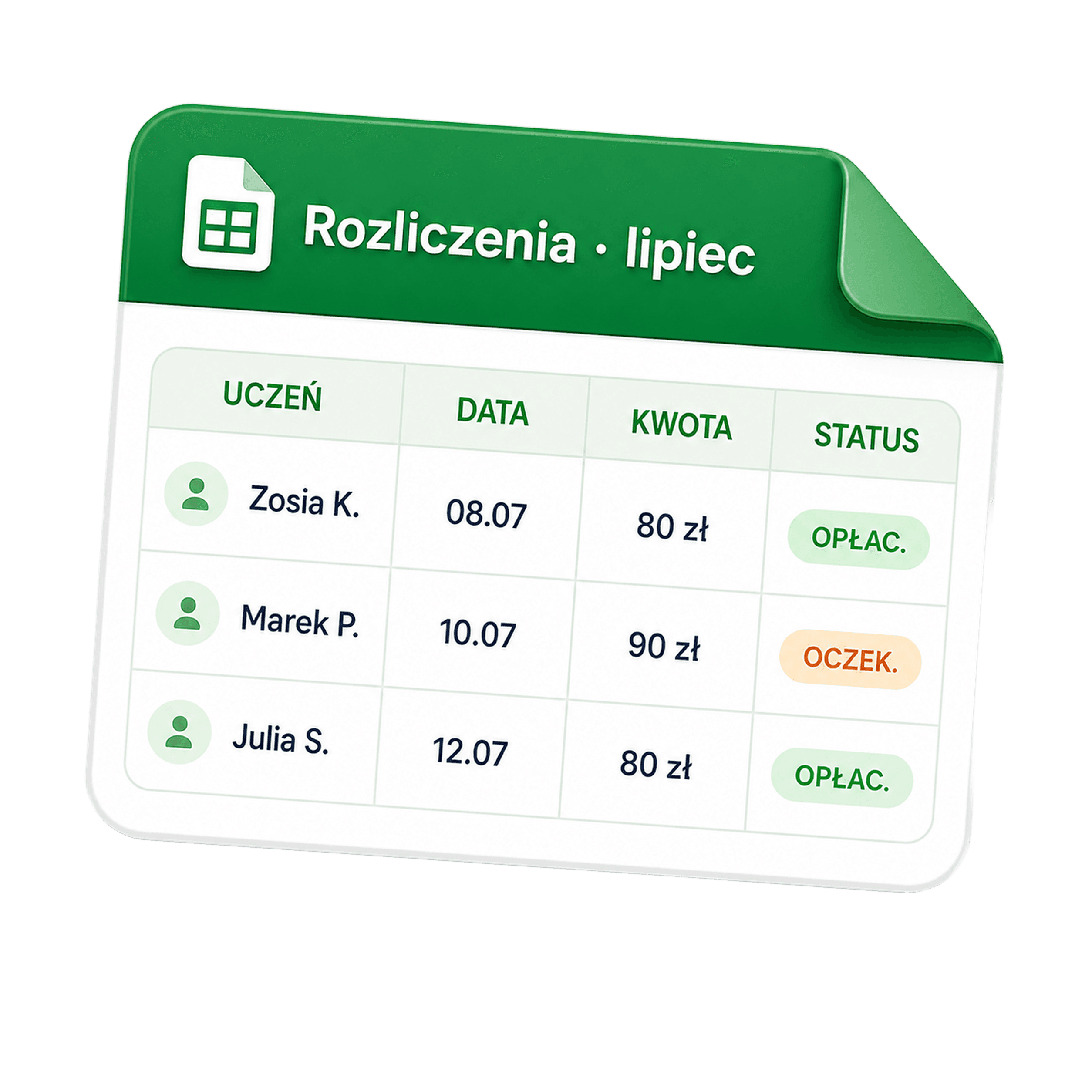 Arkusz rozliczeń z uczniami